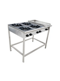 Anafe Industrial a gas de 4 platos de 18 cm con Plancha Churrasquera
