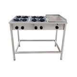 Anafe Industrial a gas de 4 platos de 18 cm con Plancha Churrasquera