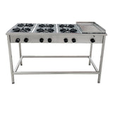 Anafe Industrial a gas 6 platos de 18 cm con Plancha Churrasquera.